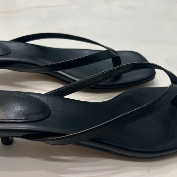 Lehoor BLACK Kitten Heels Flip-Flops Mules Thongs Square Open Toe Sandals, 8.5 - Picture 6 of 9